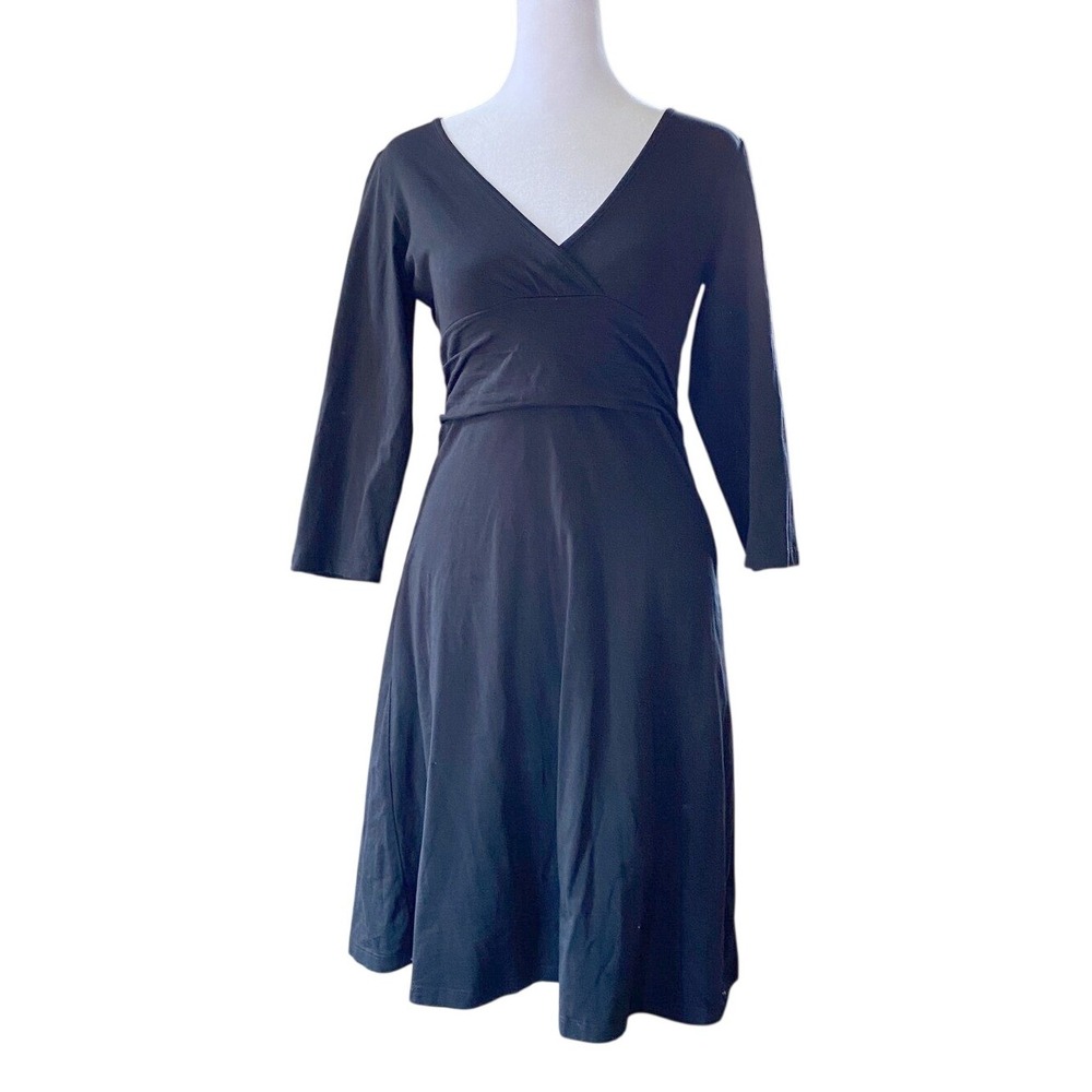 Patagonia Margot Organic Cotton Wrap Front Black Midi Dress Small Gorpcore Luxe
